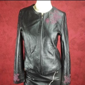 Jaclyn Smith embroidered leather jacket